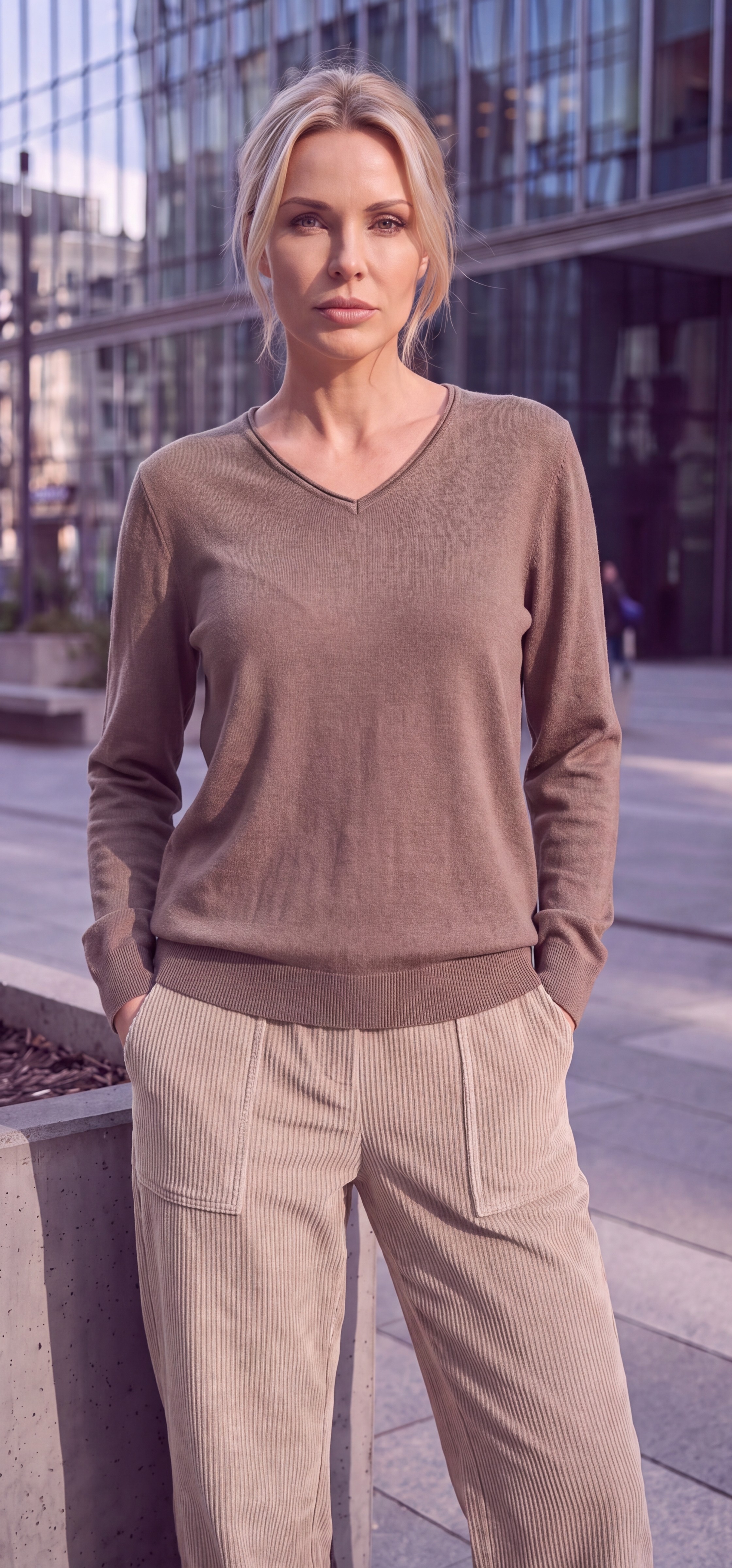Dámsky pulóver s V-éčkovým výstrihom H.WINTER MOCCA BROWN stredne hnedá s.WEAR 5